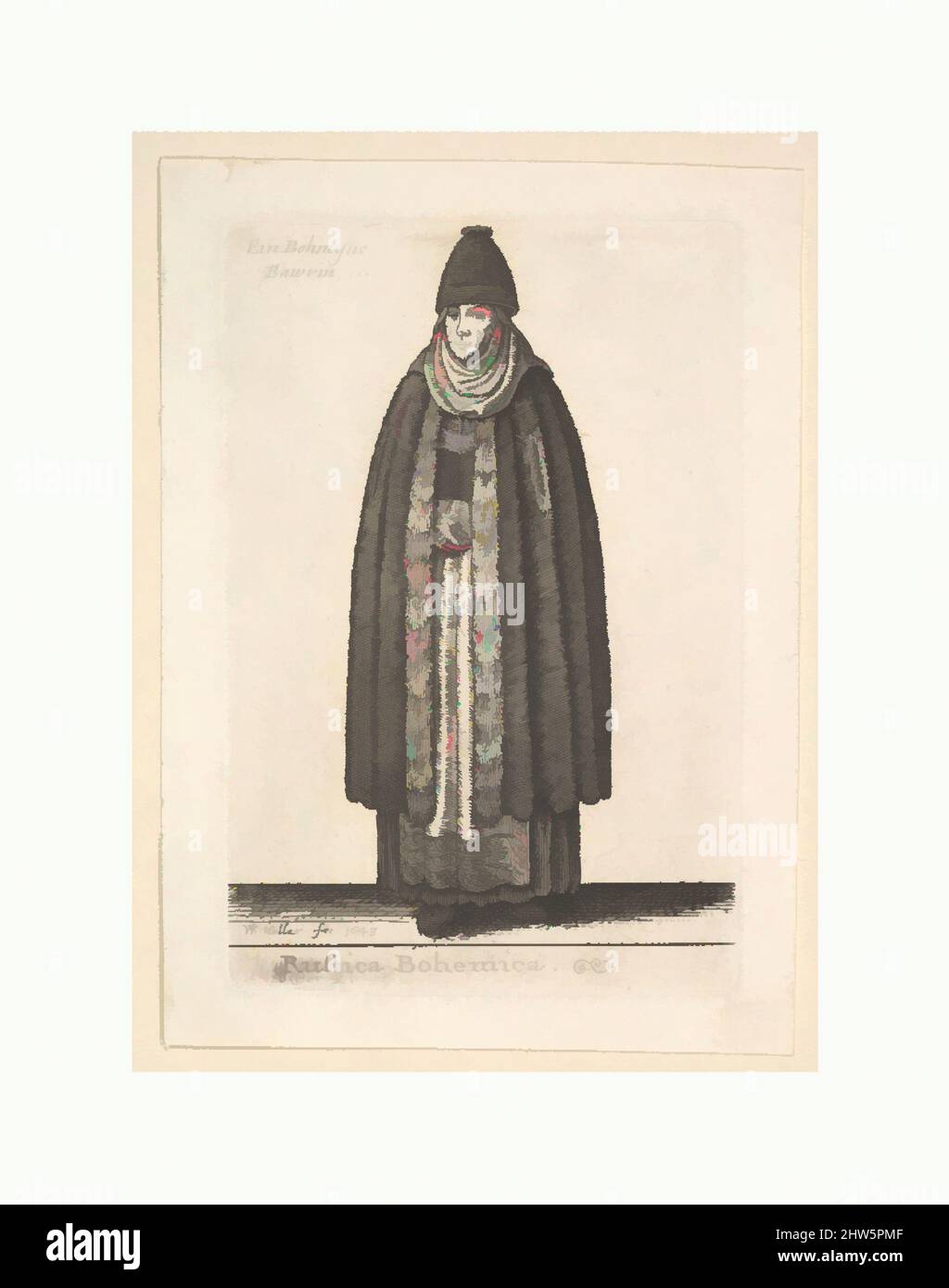Art inspired by Rustica Bohemica. (Bohemian peasant woman), 1643, Etching; third state of three, Plate: 3 5/8 × 2 3/8 in. (9.2 × 6.1 cm), Prints, Wenceslaus Hollar (Bohemian, Prague 1607–1677 London, Classic works modernized by Artotop with a splash of modernity. Shapes, color and value, eye-catching visual impact on art. Emotions through freedom of artworks in a contemporary way. A timeless message pursuing a wildly creative new direction. Artists turning to the digital medium and creating the Artotop NFT Stock Photo