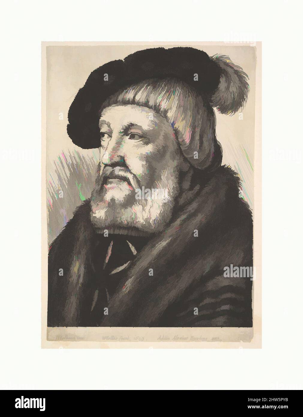 Art inspired by Sir William Butts, 1649, Etching, first state of three NH), Sheet: 5 3/16 × 3 5/8 in. (13.2 × 9.2 cm), Prints, After Hans Holbein the Younger (German, Augsburg 1497/98–1543 London), Portrait of an elderly man with grey straight hair covering his ears, moustache and, Classic works modernized by Artotop with a splash of modernity. Shapes, color and value, eye-catching visual impact on art. Emotions through freedom of artworks in a contemporary way. A timeless message pursuing a wildly creative new direction. Artists turning to the digital medium and creating the Artotop NFT Stock Photo
