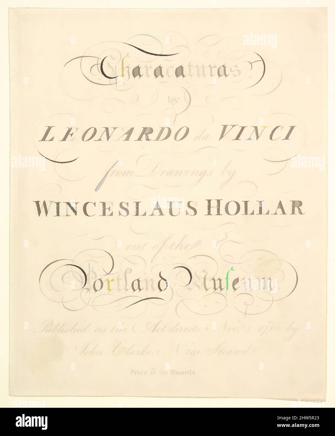 Art inspired by Title Page: Characaturas by Leonardo da Vinci, from Drawings by Wincelslaus Hollar, 1786, Etching and engraving, Plate: 7 7/8 x 6 5/16 in. (20 x 16 cm), Prints, After Wenceslaus Hollar (Bohemian, Prague 1607–1677 London), After Leonardo da Vinci (Italian, Vinci 1452–, Classic works modernized by Artotop with a splash of modernity. Shapes, color and value, eye-catching visual impact on art. Emotions through freedom of artworks in a contemporary way. A timeless message pursuing a wildly creative new direction. Artists turning to the digital medium and creating the Artotop NFT Stock Photo