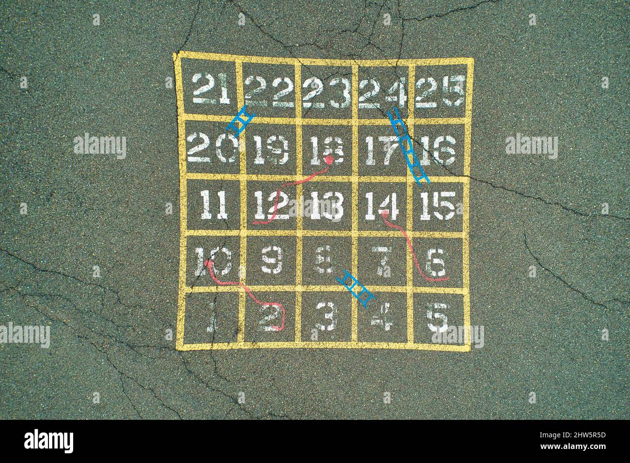 Top view of a chalk drawing of numbers on asphalt road Stock Photo - Alamy