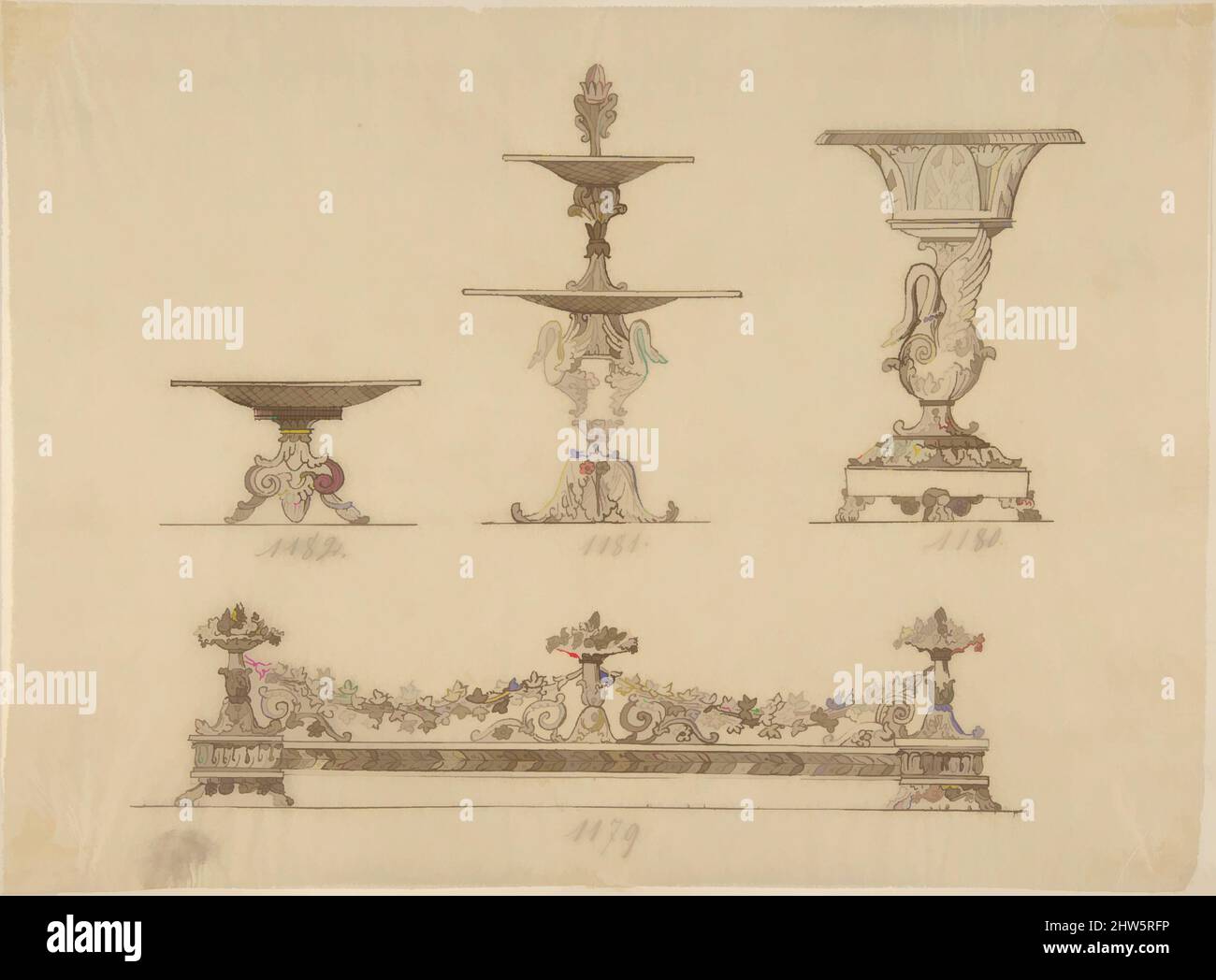 Art inspired by Design for a Compote Dish, a Server and an Urn, 19th ...