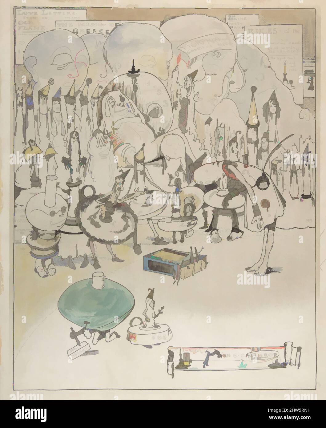Art inspired by Confessions of an Inquiring Spirit, No. 3 (recto); Study for a scene with ten imaginary creatures (verso), 1899, Pen and black ink, watercolor over graphite (recto); graphite (verso), sheet: 15 1/4 x 12 1/2 in. (38.7 x 31.8 cm), Drawings, Dion C. Calthrop (British, Classic works modernized by Artotop with a splash of modernity. Shapes, color and value, eye-catching visual impact on art. Emotions through freedom of artworks in a contemporary way. A timeless message pursuing a wildly creative new direction. Artists turning to the digital medium and creating the Artotop NFT Stock Photo
