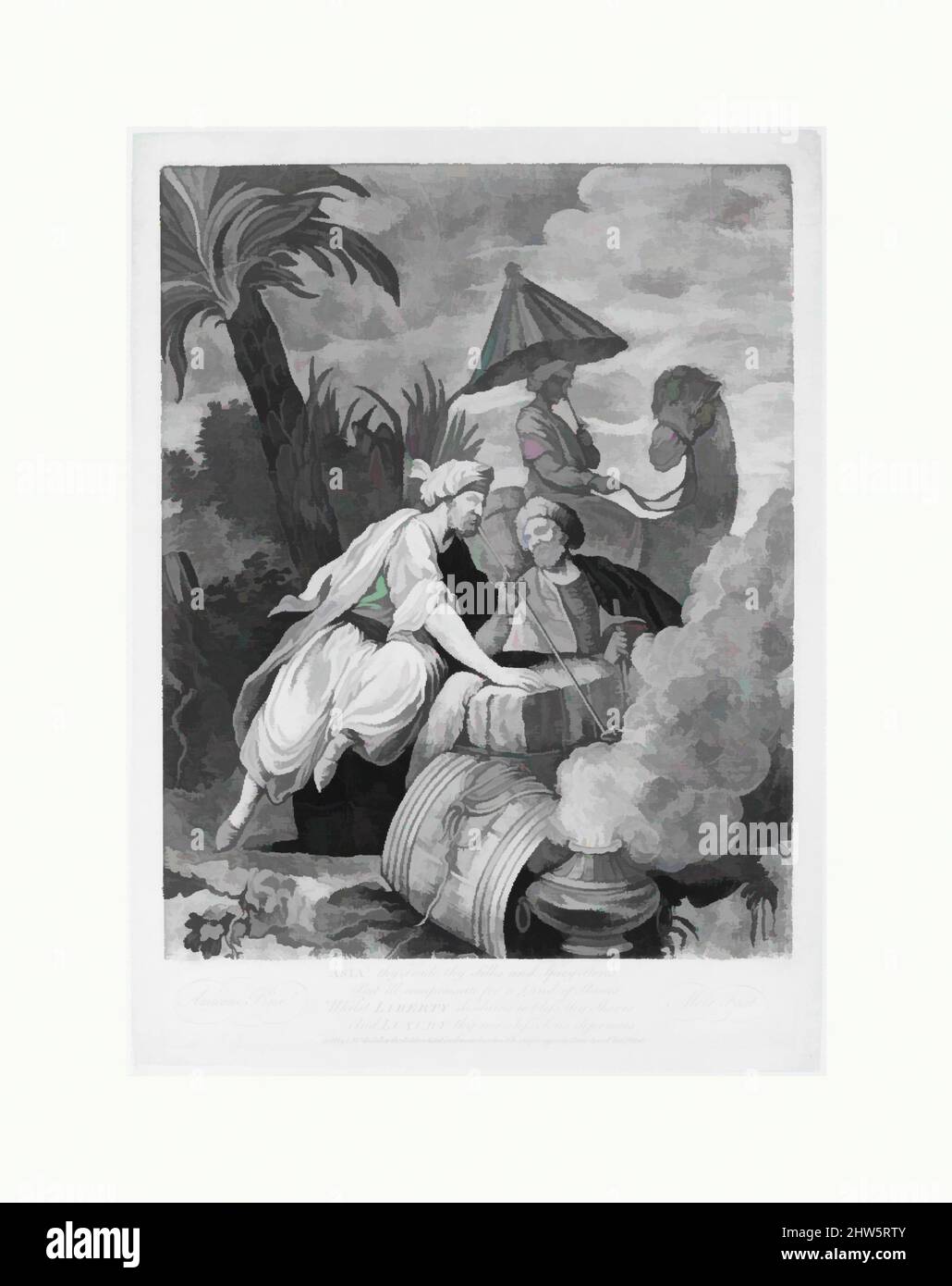 Art inspired by Asia! Thy trade, thy silks and spicy stores, But ill compensate for a Land of Slaves, Whilst LIBERTY disdains to bless thy Shores, And Luxury thy nerv'less sons depraves, ca. 1760, Mezzotint, sheet: 13 3/4 x 9 7/8 in. (34.9 x 25.1 cm), Prints, After Jacopo Amigoni (, Classic works modernized by Artotop with a splash of modernity. Shapes, color and value, eye-catching visual impact on art. Emotions through freedom of artworks in a contemporary way. A timeless message pursuing a wildly creative new direction. Artists turning to the digital medium and creating the Artotop NFT Stock Photo