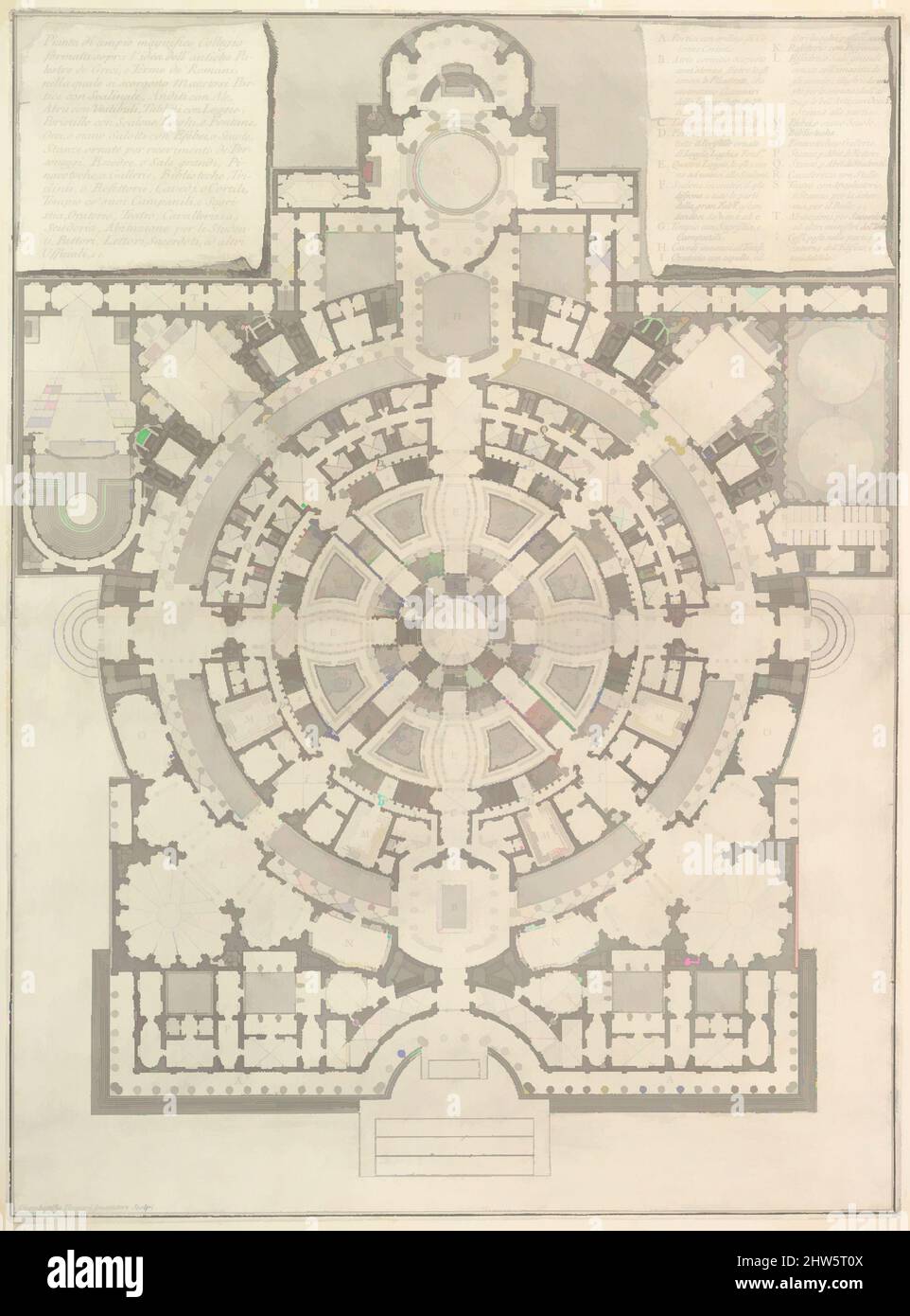 Art inspired by Plan of a spacious and magnificent College designed after the ancient gymnasia of the Greeks and the baths of the Romans..., from Opere Varie di Architettura, prospettive, grotteschi, antichità; inventate, ed incise da Giambattista Piranesi Architetto Veneziano (Various, Classic works modernized by Artotop with a splash of modernity. Shapes, color and value, eye-catching visual impact on art. Emotions through freedom of artworks in a contemporary way. A timeless message pursuing a wildly creative new direction. Artists turning to the digital medium and creating the Artotop NFT Stock Photo