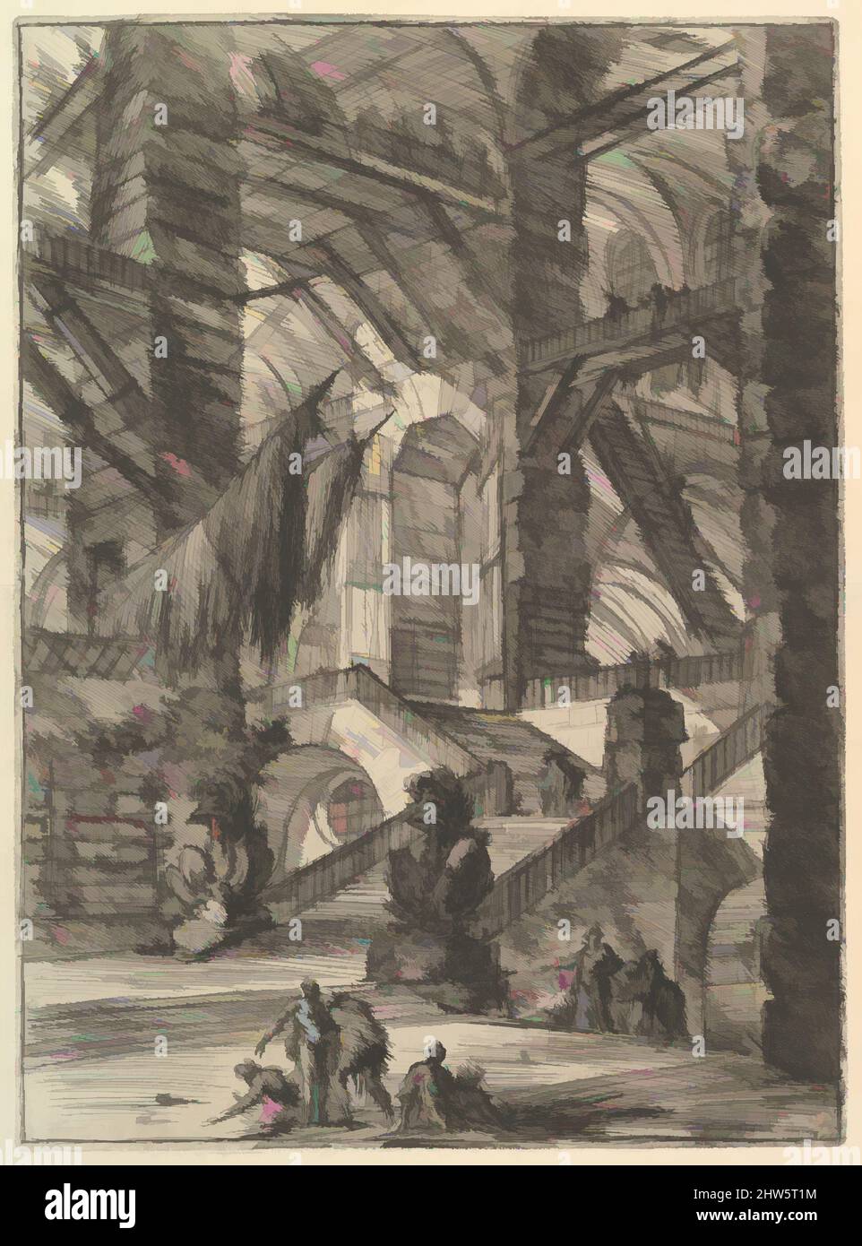 Art inspired by The Staircase with Trophies, from Carceri d'invenzione (Imaginary Prisons), ca. 1749–50, Etching, engraving; first state of six (Robison), Sheet: 25 x 19 1/2 in. (63.5 x 49.5 cm), Prints, Giovanni Battista Piranesi (Italian, Mogliano Veneto 1720–1778 Rome, Classic works modernized by Artotop with a splash of modernity. Shapes, color and value, eye-catching visual impact on art. Emotions through freedom of artworks in a contemporary way. A timeless message pursuing a wildly creative new direction. Artists turning to the digital medium and creating the Artotop NFT Stock Photo