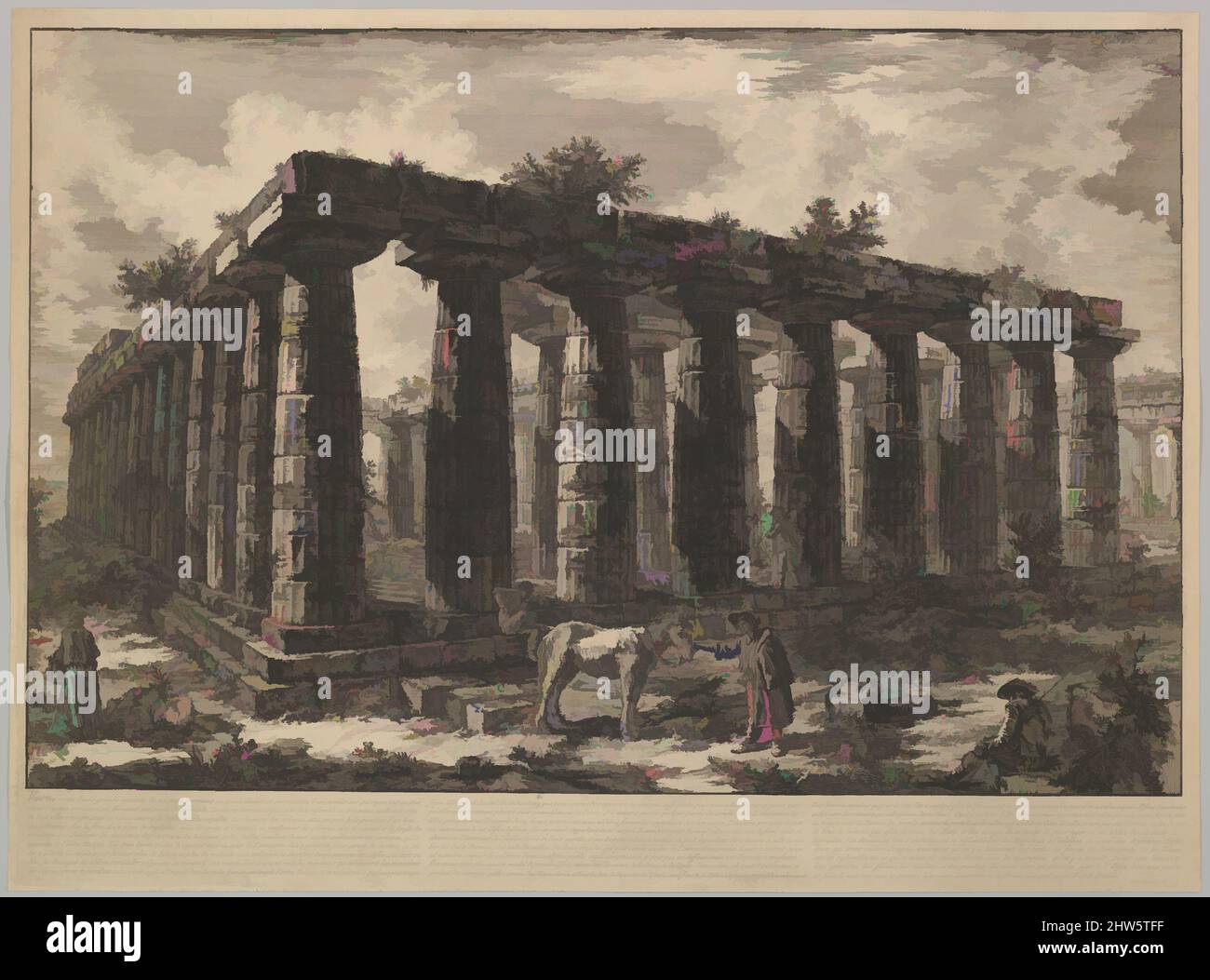 Art inspired by View showing the remains of a large enclosure of columns..., from Différentes vues de quelques Restes de trois grands Edifices qui subsistent encore dans le milieu de l'ancienne Ville de Pesto autrement Posidonia qui est située dans la Lucanie (Different views of some, Classic works modernized by Artotop with a splash of modernity. Shapes, color and value, eye-catching visual impact on art. Emotions through freedom of artworks in a contemporary way. A timeless message pursuing a wildly creative new direction. Artists turning to the digital medium and creating the Artotop NFT Stock Photo