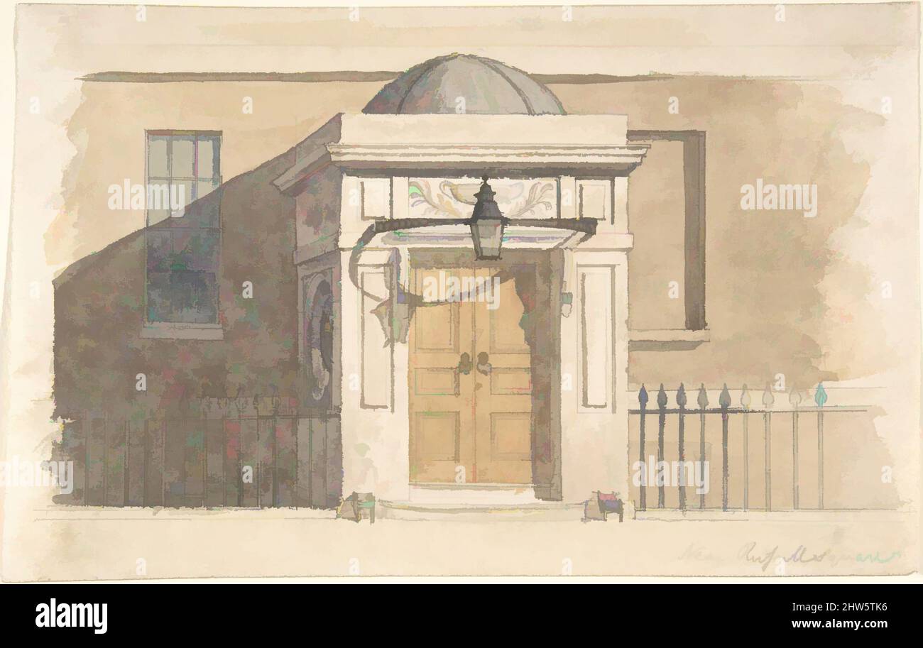 Art inspired by Domed Projecting Rectangular Entrance to a House near Russell Square, 19th century, Watercolor and ink, sheet: 4 1/2 x 7 1/8 in. (11.4 x 18.1 cm), Anonymous, British, 19th century, Classic works modernized by Artotop with a splash of modernity. Shapes, color and value, eye-catching visual impact on art. Emotions through freedom of artworks in a contemporary way. A timeless message pursuing a wildly creative new direction. Artists turning to the digital medium and creating the Artotop NFT Stock Photo