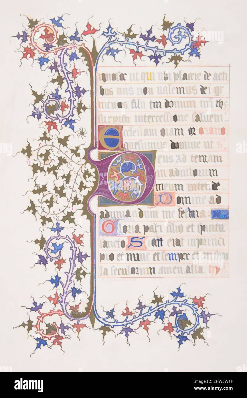 Art inspired by Illuminated Leaf with Initial 'E' (recto); Vine Border (verso), 1830–62, Pen and colored inks over graphite with touches of gold and gouache (recto), sheet: 14 9/16 x 9 1/8 in. (37 x 23.2 cm), Freeman Gage Delamotte (British, Sandhurst 1813/14–1862 London, Classic works modernized by Artotop with a splash of modernity. Shapes, color and value, eye-catching visual impact on art. Emotions through freedom of artworks in a contemporary way. A timeless message pursuing a wildly creative new direction. Artists turning to the digital medium and creating the Artotop NFT Stock Photo
