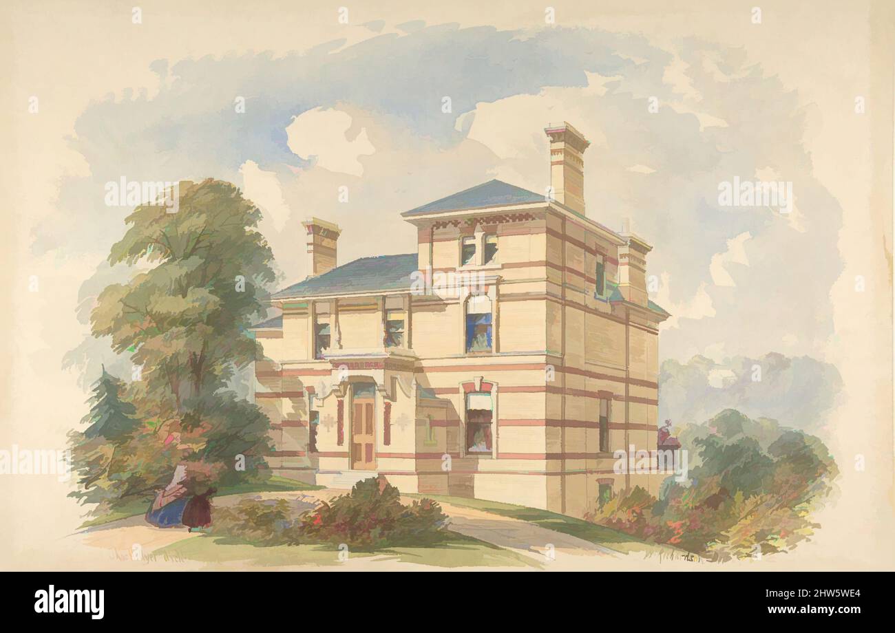 Art inspired by Design for a Suburban Villa (Perspective), after 1862, Watercolor and graphite, sheet: 11 x 7 in. (27.9 x 17.8 cm), Attributed to William Richardson (British, active 1842–77, Classic works modernized by Artotop with a splash of modernity. Shapes, color and value, eye-catching visual impact on art. Emotions through freedom of artworks in a contemporary way. A timeless message pursuing a wildly creative new direction. Artists turning to the digital medium and creating the Artotop NFT Stock Photo