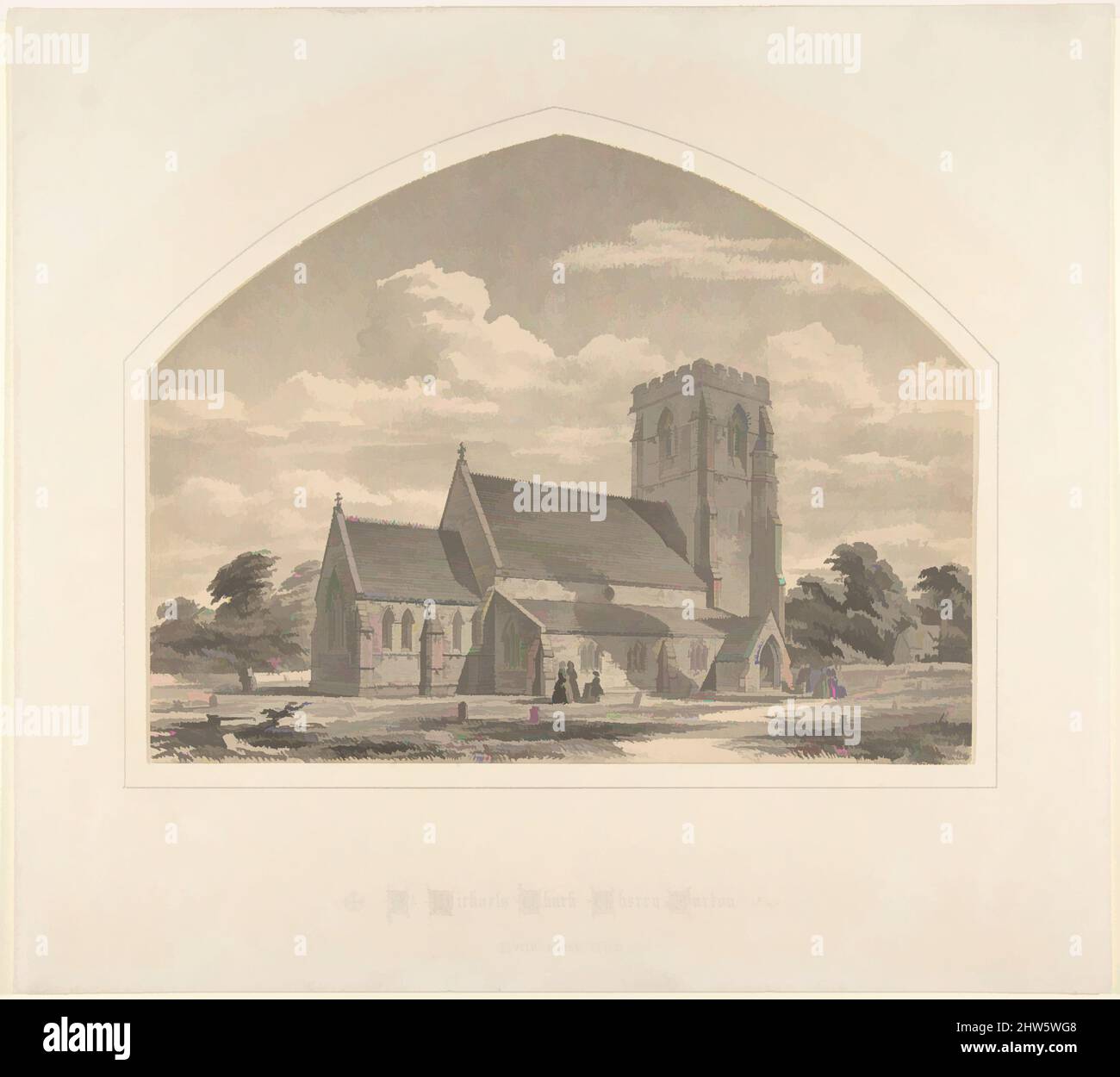 Art inspired by St. Michael's Church, Cherry Burton: North East View, 1845–50, Pen and black ink, watercolor over graphite, sheet (pointed arched top): 8 7/16 x 10 15/16 in. (21.4 x 27.8 cm), Sir Horace Jones (British, London 1819–1887 London, Classic works modernized by Artotop with a splash of modernity. Shapes, color and value, eye-catching visual impact on art. Emotions through freedom of artworks in a contemporary way. A timeless message pursuing a wildly creative new direction. Artists turning to the digital medium and creating the Artotop NFT Stock Photo