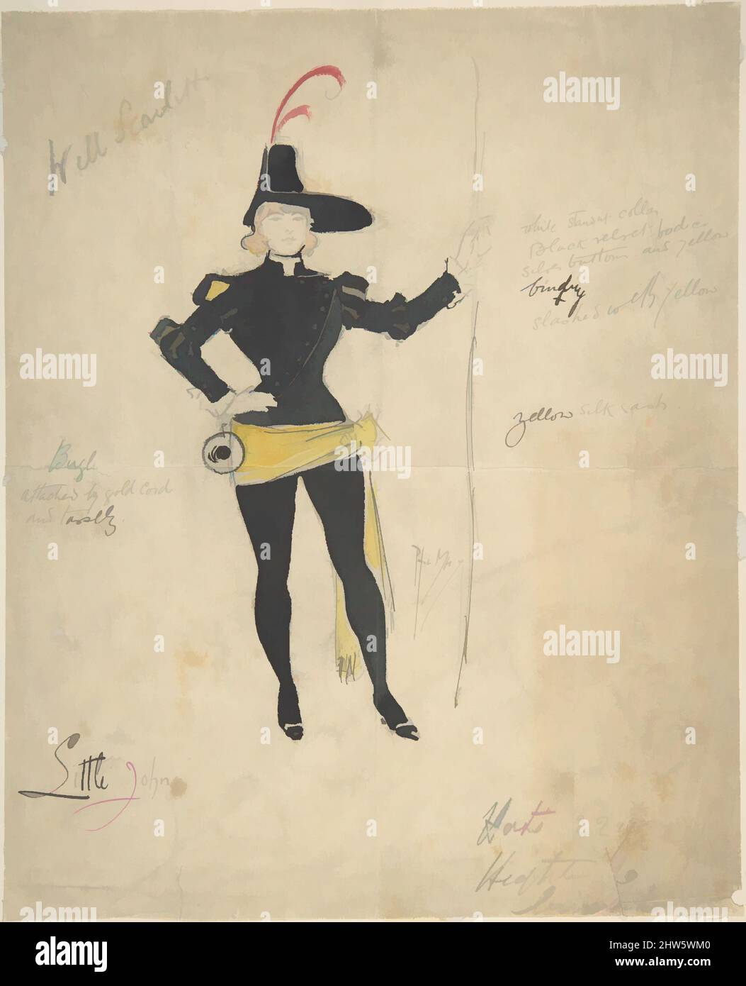 Art inspired by Costume Drawing for Little John, late 19th century, Pen, brush and black ink, watercolor over graphite, sheet: 8 3/16 x 6 3/4 in. (20.8 x 17.1 cm), Phil May (British, New Wortley, Leeds 1864–1903 London, Classic works modernized by Artotop with a splash of modernity. Shapes, color and value, eye-catching visual impact on art. Emotions through freedom of artworks in a contemporary way. A timeless message pursuing a wildly creative new direction. Artists turning to the digital medium and creating the Artotop NFT Stock Photo
