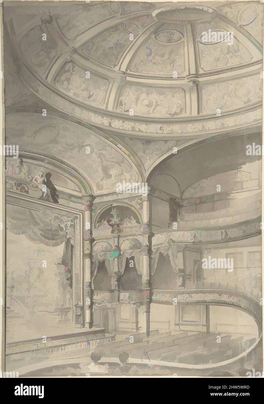 Art inspired by Interior of a theatre, 1796–1864, Pen and ink, Sheet: 15 11/16 × 12 1/16 in. (39.9 × 30.7 cm), Drawings, Attributed to David Roberts (British, Stockbridge, Scotland 1796–1864 London, Classic works modernized by Artotop with a splash of modernity. Shapes, color and value, eye-catching visual impact on art. Emotions through freedom of artworks in a contemporary way. A timeless message pursuing a wildly creative new direction. Artists turning to the digital medium and creating the Artotop NFT Stock Photo