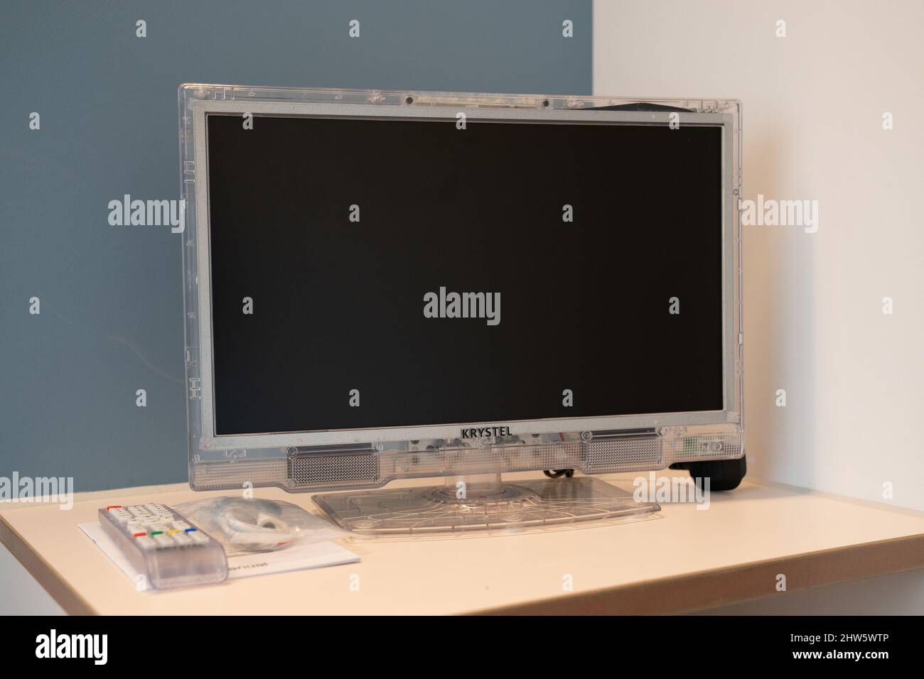 A television in a cell at category C prison HMP Five Wells in