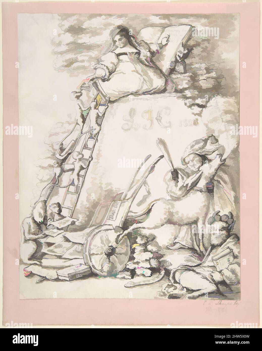 Art inspired by Repository for Rubbish, vol. I, L.F.C 1828', Illustration for children's book, 1828, Pen and ink and wash, sheet: 9 1/4 x 7 1/8 in. (23.5 x 18.1 cm), Drawings, Charles Kirkpatrick Sharpe (British, Hoddam, Scotland 1781–1851 Edinburgh, Scotland, Classic works modernized by Artotop with a splash of modernity. Shapes, color and value, eye-catching visual impact on art. Emotions through freedom of artworks in a contemporary way. A timeless message pursuing a wildly creative new direction. Artists turning to the digital medium and creating the Artotop NFT Stock Photo