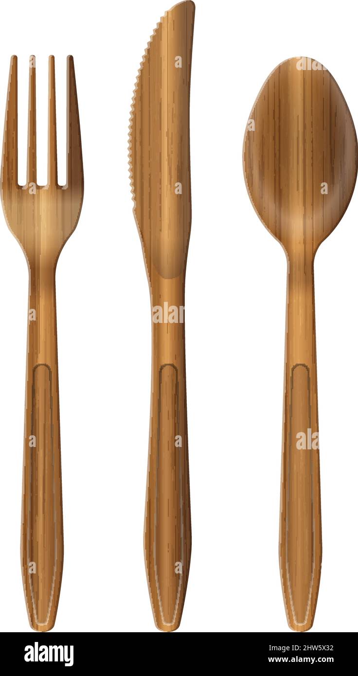 Wooden cutlery on a white background. Vector illustration Stock Vector ...