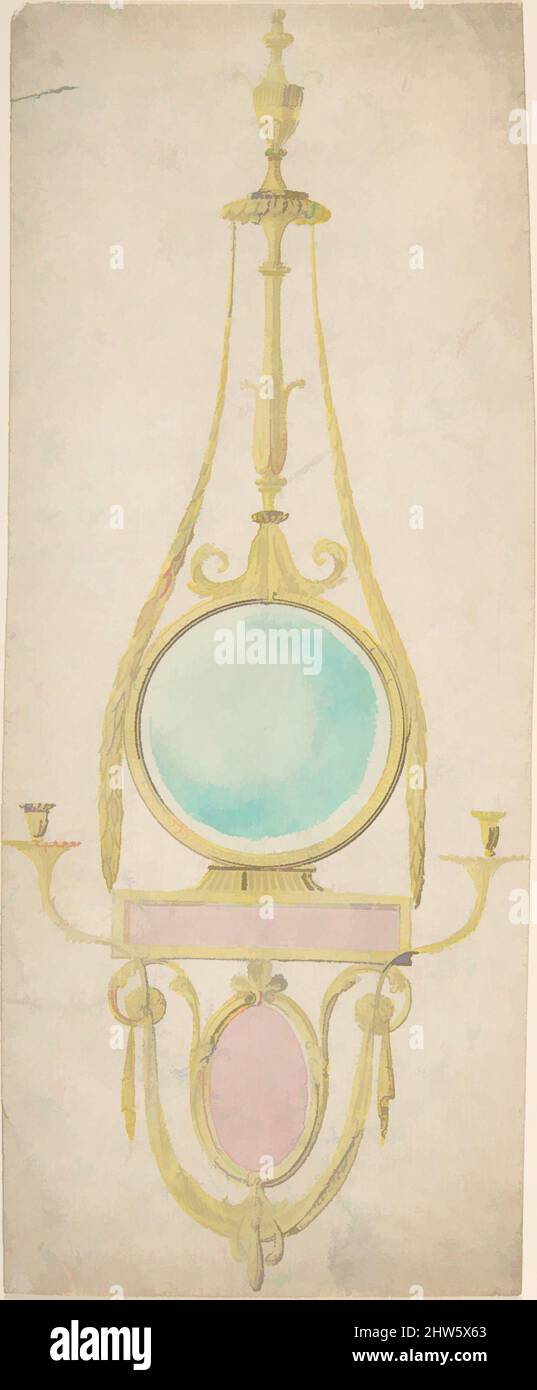 Art inspired by Design for a Girandole with a Circular and Oval Glass, 1745–1800, Pen and wash, sheet: 15 3/4 x 9 1/16 in. (40 x 23 cm), Attributed to Sir William Chambers (British (born Sweden), Göteborg 1723–1796 London, Classic works modernized by Artotop with a splash of modernity. Shapes, color and value, eye-catching visual impact on art. Emotions through freedom of artworks in a contemporary way. A timeless message pursuing a wildly creative new direction. Artists turning to the digital medium and creating the Artotop NFT Stock Photo