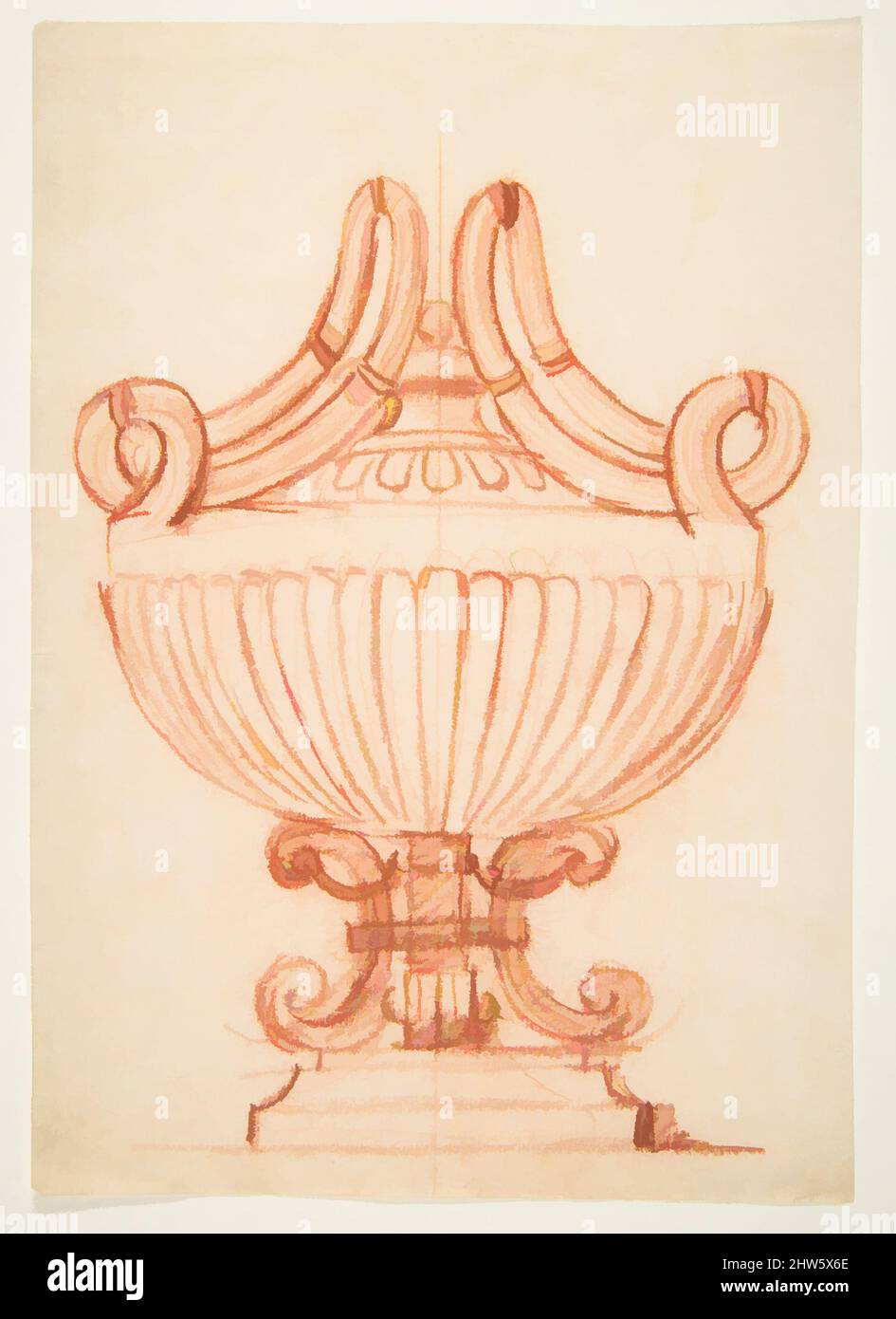 Art inspired by Design for a Covered Vase, 18th century, Red chalk, sheet: 7 1/8 x 5 3/8 in. (18.1 x 13.7 cm), Attributed to Anonymous, French, 18th century, Classic works modernized by Artotop with a splash of modernity. Shapes, color and value, eye-catching visual impact on art. Emotions through freedom of artworks in a contemporary way. A timeless message pursuing a wildly creative new direction. Artists turning to the digital medium and creating the Artotop NFT Stock Photo