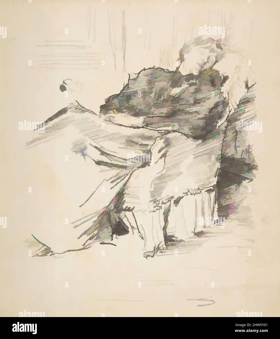 Art inspired by La Belle Dame Endormie (The Beautiful Woman Asleep), 1894, Transfer lithograph, drawn on thin, transparent transfer paper; only state (Chicago); printed in black ink on medium weight ivory laid paper, Image: 7 15/16 × 6 1/8 in. (20.2 × 15.6 cm), Prints, James McNeill, Classic works modernized by Artotop with a splash of modernity. Shapes, color and value, eye-catching visual impact on art. Emotions through freedom of artworks in a contemporary way. A timeless message pursuing a wildly creative new direction. Artists turning to the digital medium and creating the Artotop NFT Stock Photo