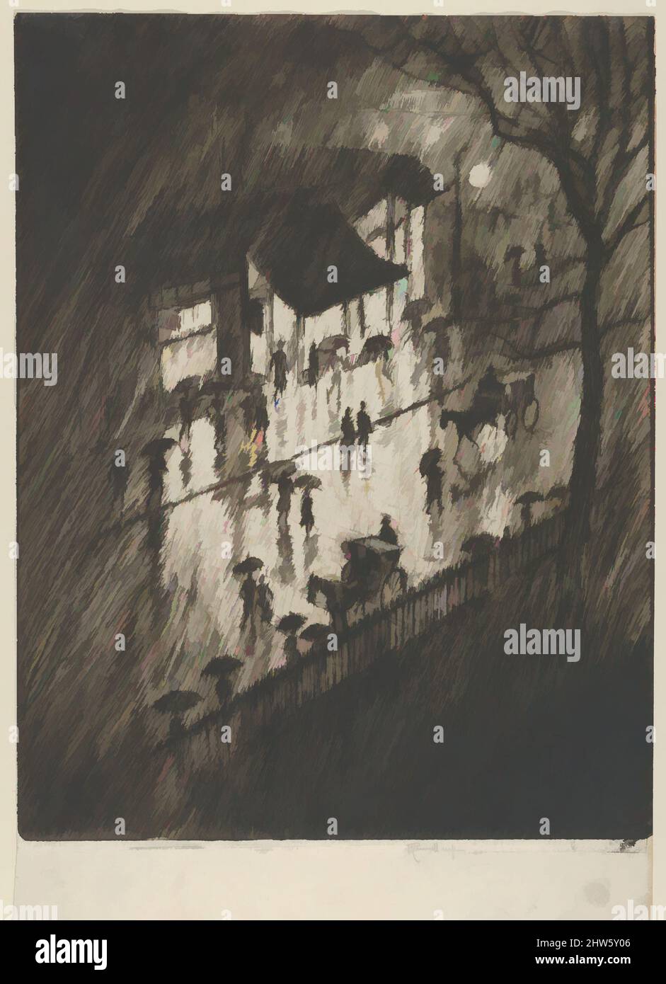 Art inspired by Rainy Night, Charing Cross Shops, 1903, Etching, plate: 10 3/4 x 8 3/8 in. (27.3 x 21.3 cm), Prints, Joseph Pennell (American, Philadelphia, Pennsylvania 1857–1926 New York), Pennell, a Philadelphia-born Quaker, spent the first two decades of his career abroad, living, Classic works modernized by Artotop with a splash of modernity. Shapes, color and value, eye-catching visual impact on art. Emotions through freedom of artworks in a contemporary way. A timeless message pursuing a wildly creative new direction. Artists turning to the digital medium and creating the Artotop NFT Stock Photo