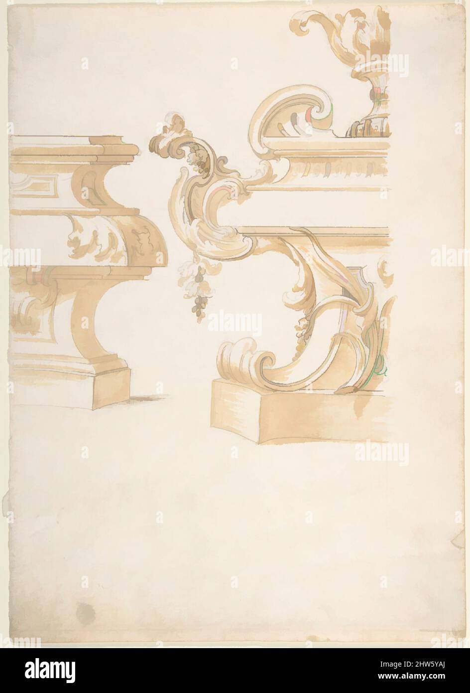 Art inspired by Fragmentary design for Base or Pedestal (?), 1700–1780, Pen  and brown ink, brush and brown wash, over lead point or graphite, with some  ruled construction, 11 1/2 x 8