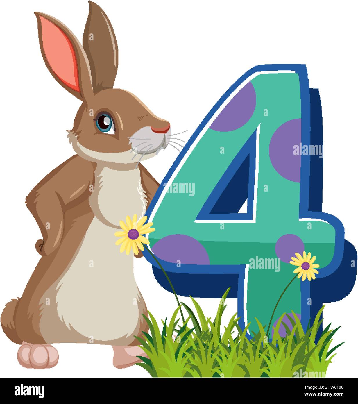 Rabbit holding the number character isolated on white background