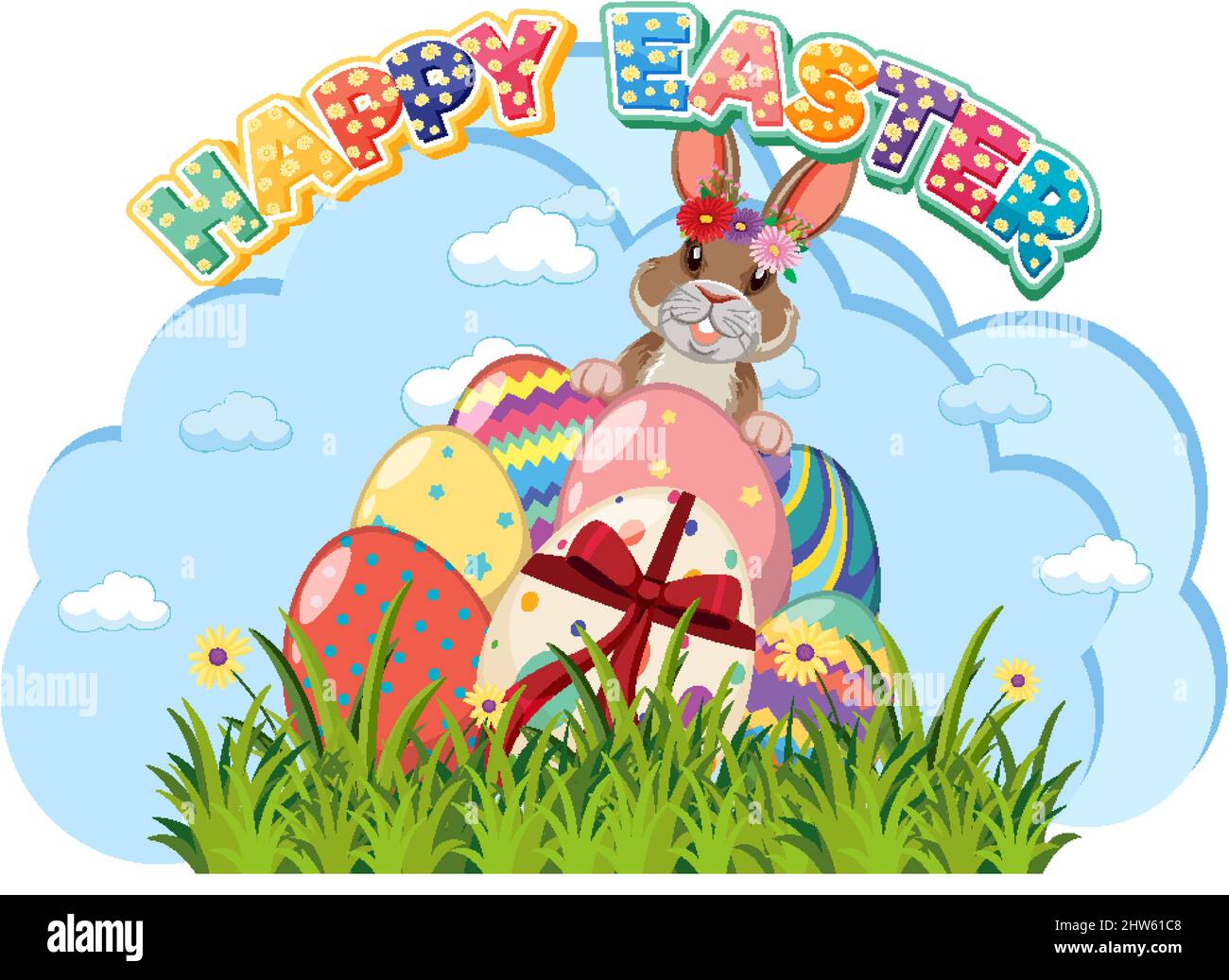 Happy Easter design with bunny and eggs illustration Stock Vector Image ...