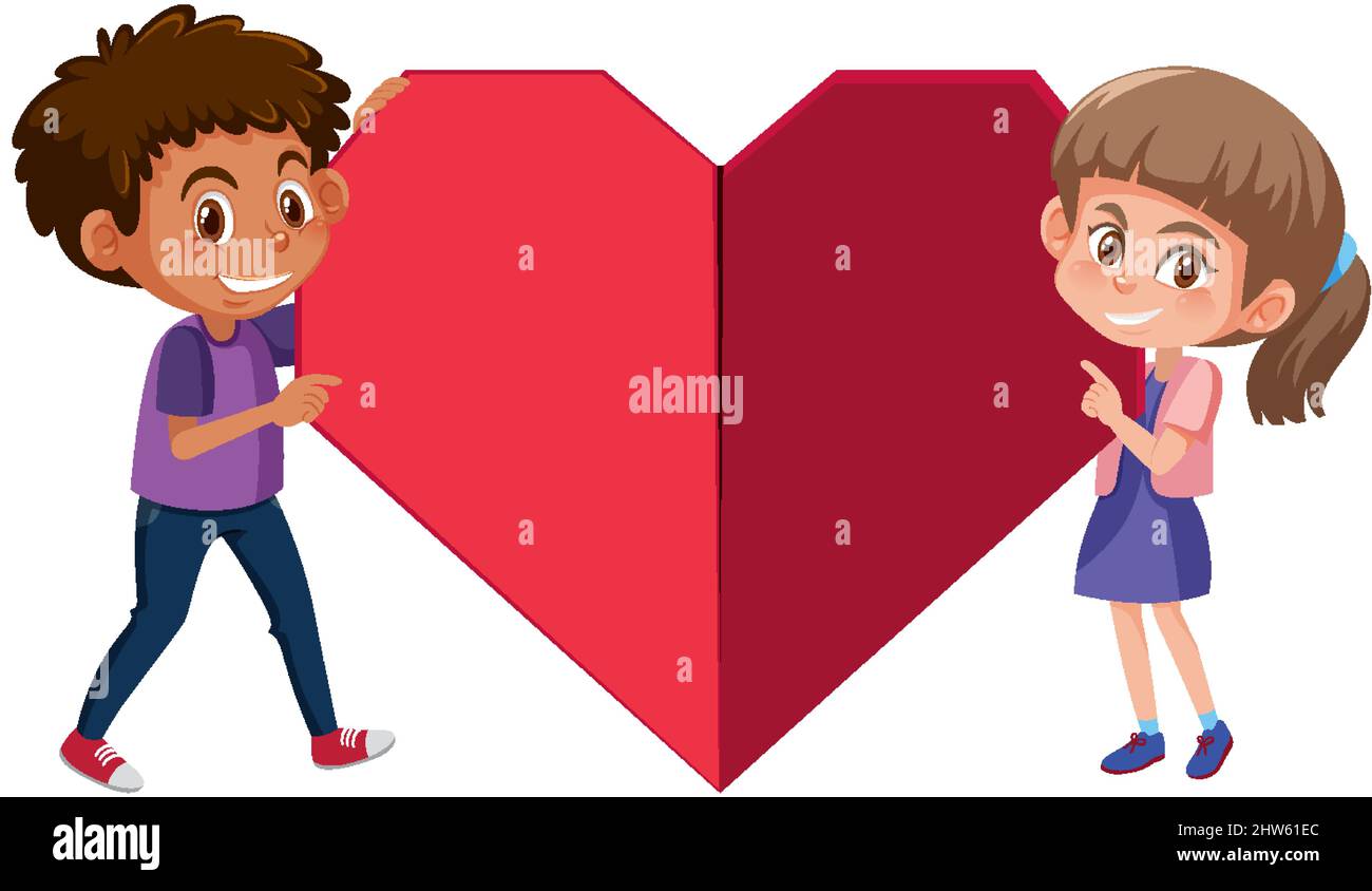 Two children holding a big red heart illustration Stock Vector Image ...