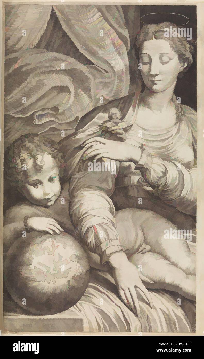 Art inspired by Madonna of the Rose, 16th–17th century, Engraving, Prints, Anonymous, Italian, 16th to 17th century, After Parmigianino (Girolamo Francesco Maria Mazzola) (Italian, Parma 1503–1540 Casalmaggiore), In Mariette Album, folio 58, Classic works modernized by Artotop with a splash of modernity. Shapes, color and value, eye-catching visual impact on art. Emotions through freedom of artworks in a contemporary way. A timeless message pursuing a wildly creative new direction. Artists turning to the digital medium and creating the Artotop NFT Stock Photo