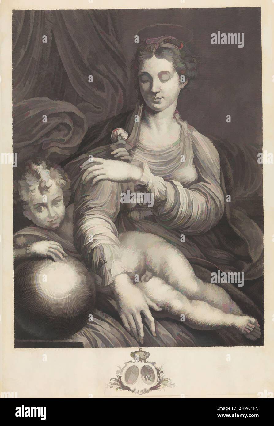 Art inspired by Madonna of the Rose, Engraving, Prints, Engraved by Johann Christian Teucher (German, 1716–1750), After Parmigianino (Girolamo Francesco Maria Mazzola) (Italian, Parma 1503–1540 Casalmaggiore), In Mariette Album, folio 57, Classic works modernized by Artotop with a splash of modernity. Shapes, color and value, eye-catching visual impact on art. Emotions through freedom of artworks in a contemporary way. A timeless message pursuing a wildly creative new direction. Artists turning to the digital medium and creating the Artotop NFT Stock Photo