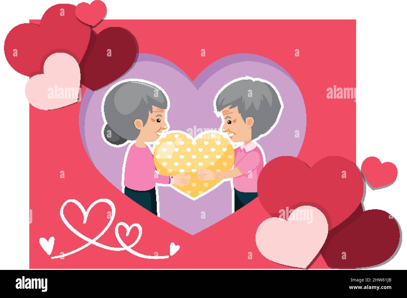 Cute old couple in love postcard illustration Stock Vector Image & Art ...