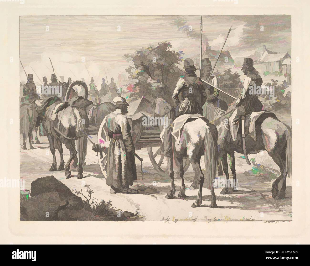 Art inspired by Cossacks Escorting the Regimental Cassone, 1815, Etching; third state, plate: 6 1/8 x 7 7/8 in., Prints, Johann Christoph Erhard (German, Nuremberg 1795–1822 Rome, Classic works modernized by Artotop with a splash of modernity. Shapes, color and value, eye-catching visual impact on art. Emotions through freedom of artworks in a contemporary way. A timeless message pursuing a wildly creative new direction. Artists turning to the digital medium and creating the Artotop NFT Stock Photo