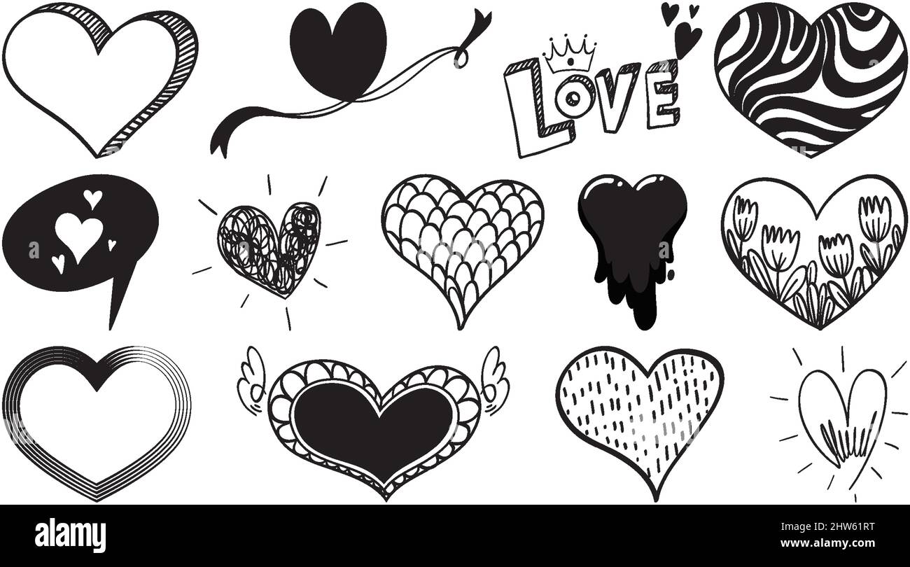 Black hand drawn hearts set illustration Stock Vector Image & Art - Alamy