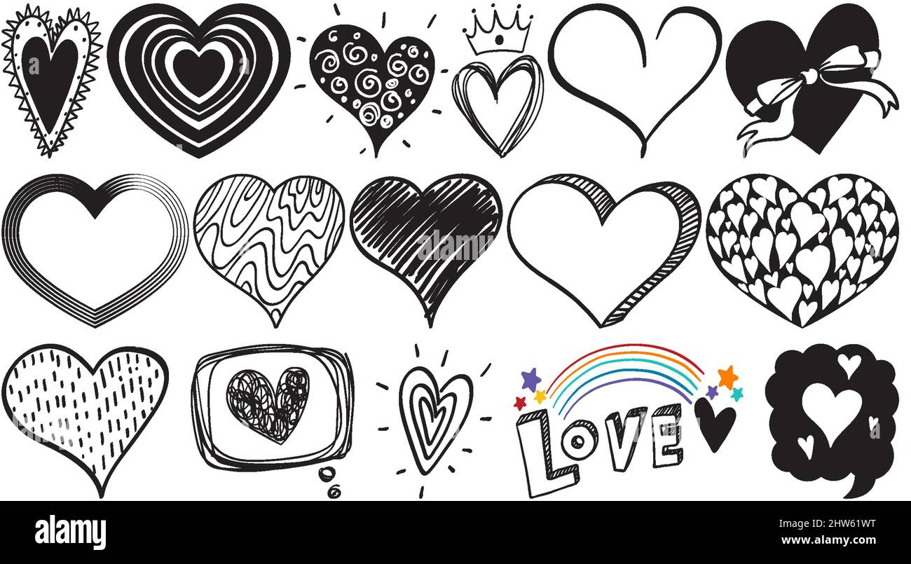 Black hand drawn hearts set illustration Stock Vector Image & Art - Alamy