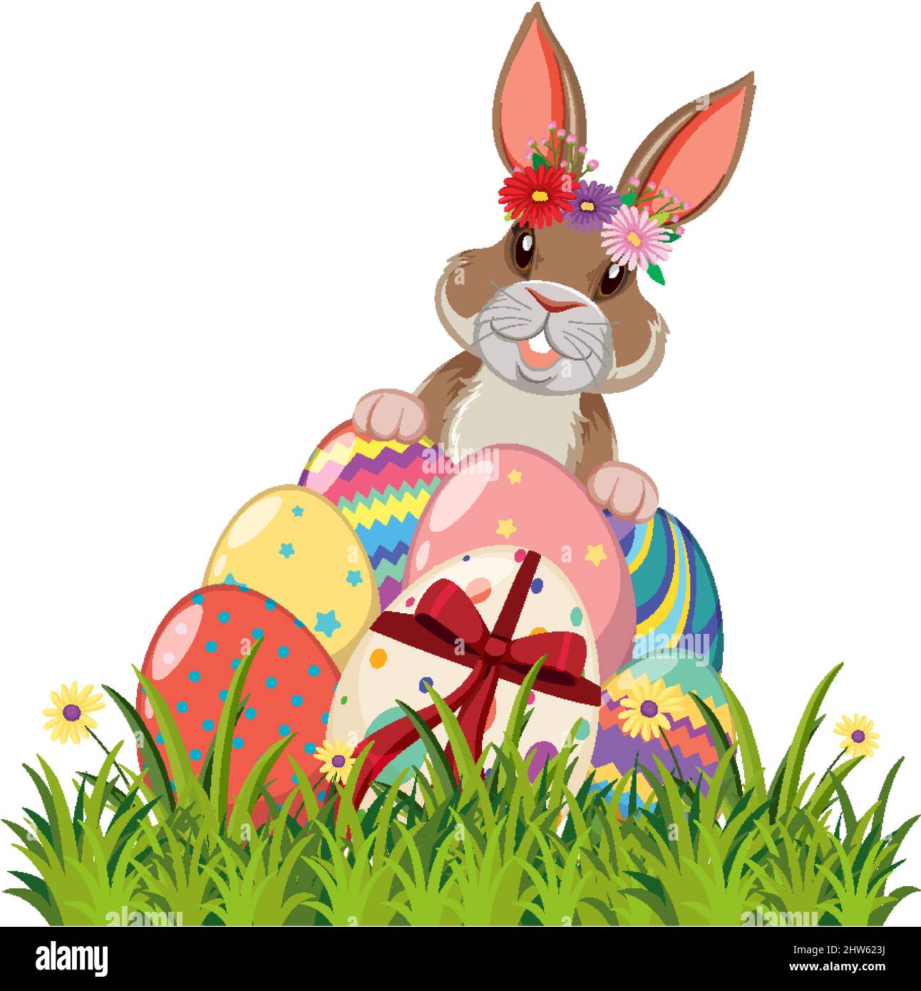 Happy Easter design with bunny and eggs illustration Stock Vector Image ...