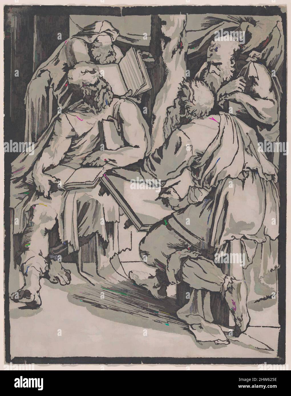 Art inspired by Four Doctors of the Church, ca. 1527–30, Chiaroscuro woodcut in two blocks with grey ink, Sheet: 8 7/8 in. × 7 in. (22.6 × 17.8 cm), Prints, Domenico Beccafumi (Italian, Cortine in Valdibiana Montaperti 1484–1551 Siena, Classic works modernized by Artotop with a splash of modernity. Shapes, color and value, eye-catching visual impact on art. Emotions through freedom of artworks in a contemporary way. A timeless message pursuing a wildly creative new direction. Artists turning to the digital medium and creating the Artotop NFT Stock Photo