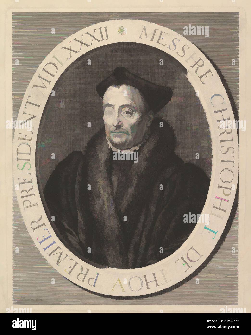 Art inspired by Christophe de Thou, premier president au Parlement, Etching, sheet: 13 3/16 x 10 1/2 in. (33.5 x 26.6 cm), Prints, Jean Morin (French, Paris ca. 1605–1650 Paris, Classic works modernized by Artotop with a splash of modernity. Shapes, color and value, eye-catching visual impact on art. Emotions through freedom of artworks in a contemporary way. A timeless message pursuing a wildly creative new direction. Artists turning to the digital medium and creating the Artotop NFT Stock Photo