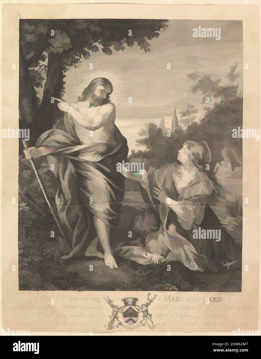 Art inspired by Christ Appearing to Mary in the Garden, before 1766, Engraving, sheet: 12 1/2 x 9 3/4 in. (31.7 x 24.7 cm), Prints, After Pietro da Cortona (Pietro Berrettini) (Italian, Cortona 1596–1669 Rome, Classic works modernized by Artotop with a splash of modernity. Shapes, color and value, eye-catching visual impact on art. Emotions through freedom of artworks in a contemporary way. A timeless message pursuing a wildly creative new direction. Artists turning to the digital medium and creating the Artotop NFT Stock Photo