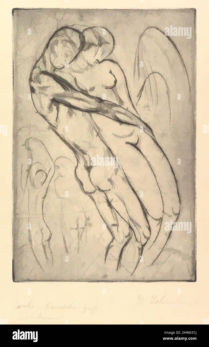Art inspired by Paolo and Francesca (Paolo und Francesca gro,ß Hochformat), 1913, Drypoint; first state of two, plate: 11 1/2 x 7 3/4 inches (29 x 20 cm), Prints, Wilhelm Lehmbruck (German, Duisburg 1881–1919 Berlin, Classic works modernized by Artotop with a splash of modernity. Shapes, color and value, eye-catching visual impact on art. Emotions through freedom of artworks in a contemporary way. A timeless message pursuing a wildly creative new direction. Artists turning to the digital medium and creating the Artotop NFT Stock Photo