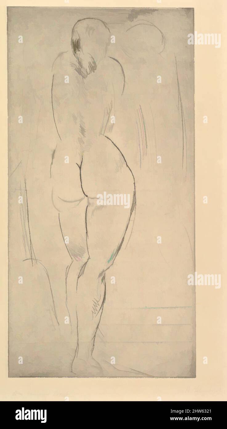 Art inspired by The Solitary Woman (Das einsame Weib), 1914, Drypoint, plate: 19 x 19 3/4 inches (48 x 25 cm), Prints, Wilhelm Lehmbruck (German, Duisburg 1881–1919 Berlin, Classic works modernized by Artotop with a splash of modernity. Shapes, color and value, eye-catching visual impact on art. Emotions through freedom of artworks in a contemporary way. A timeless message pursuing a wildly creative new direction. Artists turning to the digital medium and creating the Artotop NFT Stock Photo