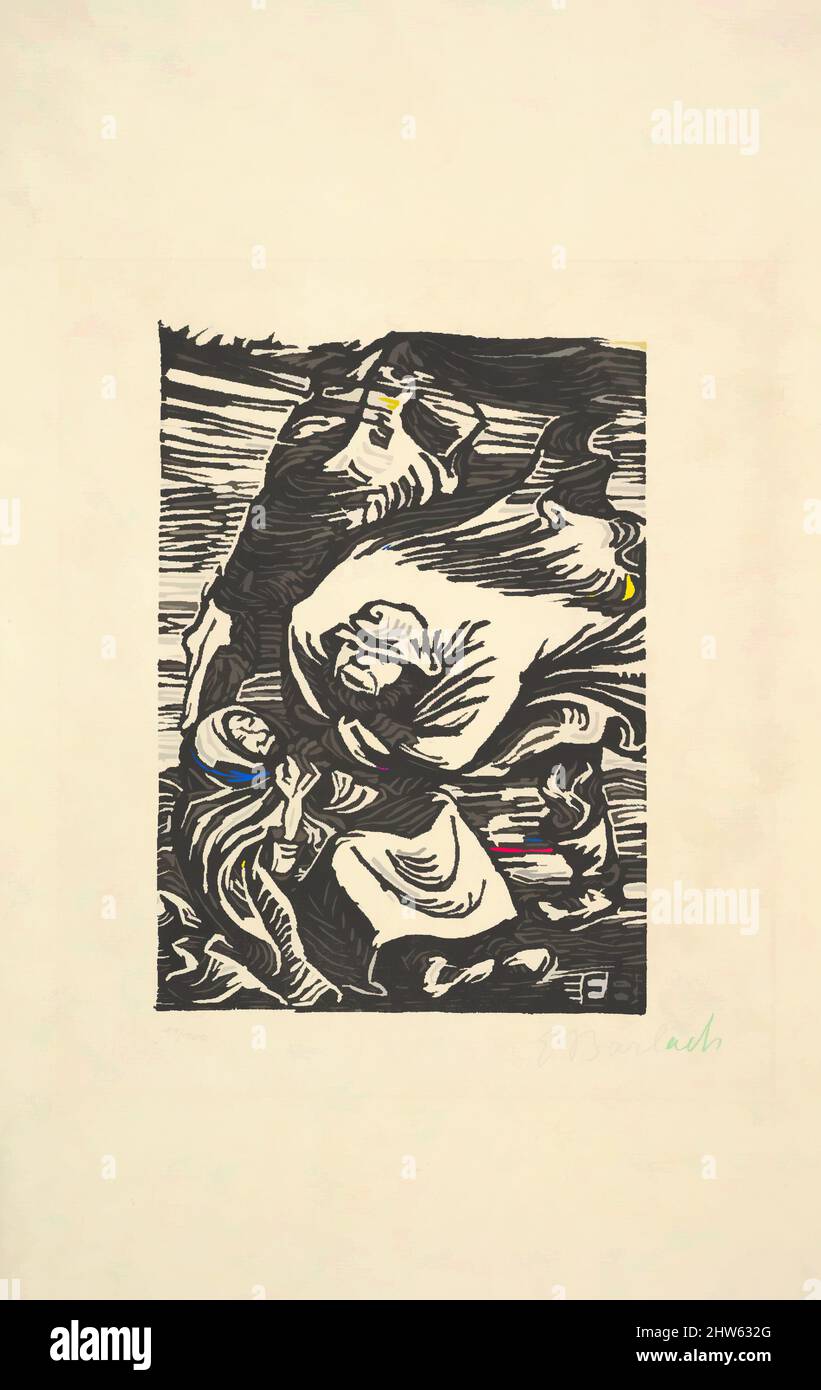 Art inspired by Group in a Storm (Gruppe im Sturm), 1919, Woodcut, block: 7 1/8 x 5 1/16 (18.1 x 12.9 cm), Prints, Ernst Barlach (German, Wedel 1870–1938 Rostock, Classic works modernized by Artotop with a splash of modernity. Shapes, color and value, eye-catching visual impact on art. Emotions through freedom of artworks in a contemporary way. A timeless message pursuing a wildly creative new direction. Artists turning to the digital medium and creating the Artotop NFT Stock Photo