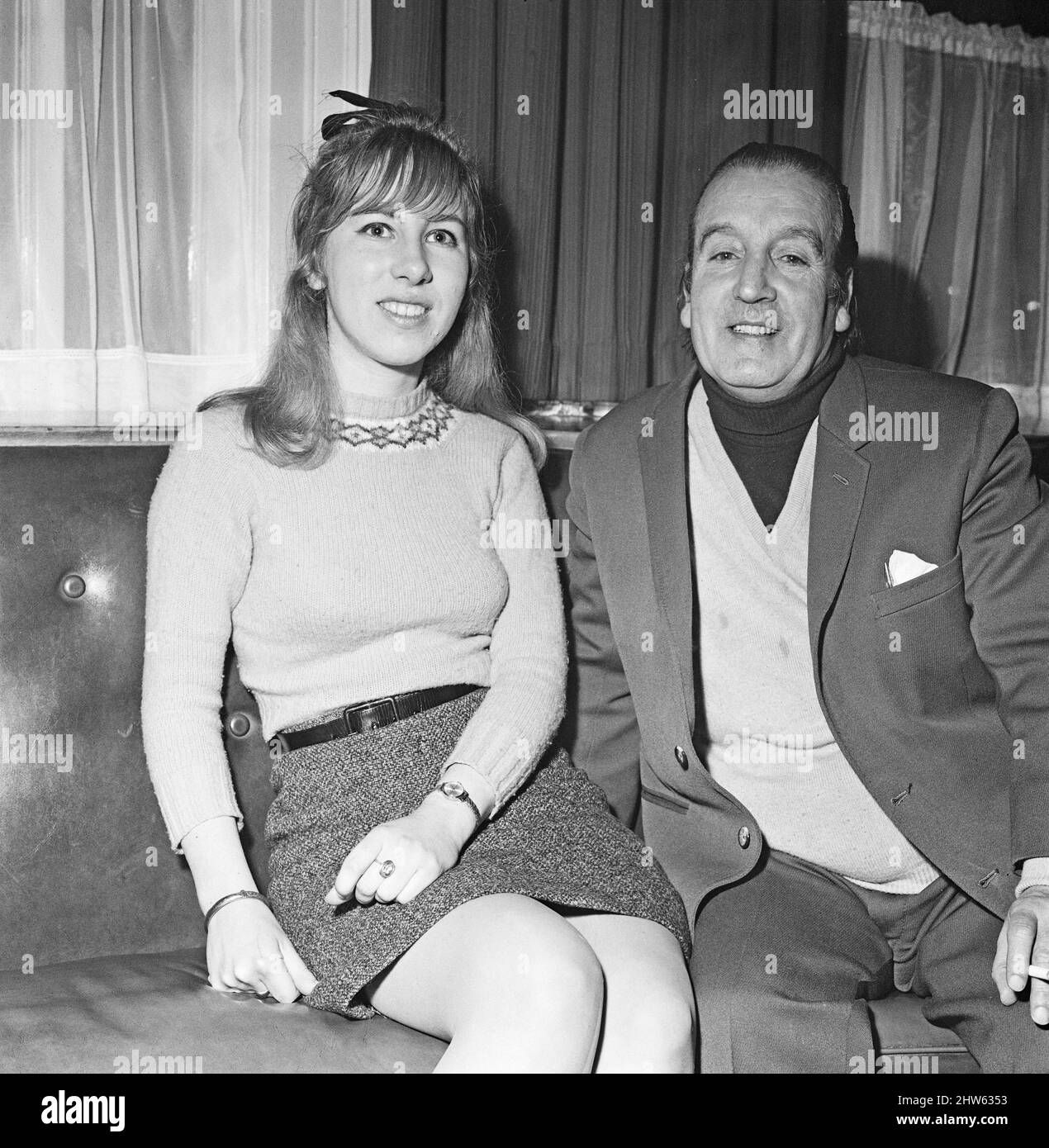 Alfred Lennon, (also knowns as Freddie Lennon), is the father of Beatle John Lennon.Alfred (aged 55) is pictured here with 19 year old Pauline Cole, a former student of Exeter University, who he plans to marry.  Full interview with Alfred Lennon is in The Daily Mirror 6th January 1968, page 1 and back page 28, that says the following....  John Lennon has ended his feud with his father, who left the family home when John was only 4 years old.  Alfred went to sea as a ships steward and later learned that his wife, Julia, had been killed in a road accident in 1958.  In 1964, Alfred suddenly turne Stock Photo