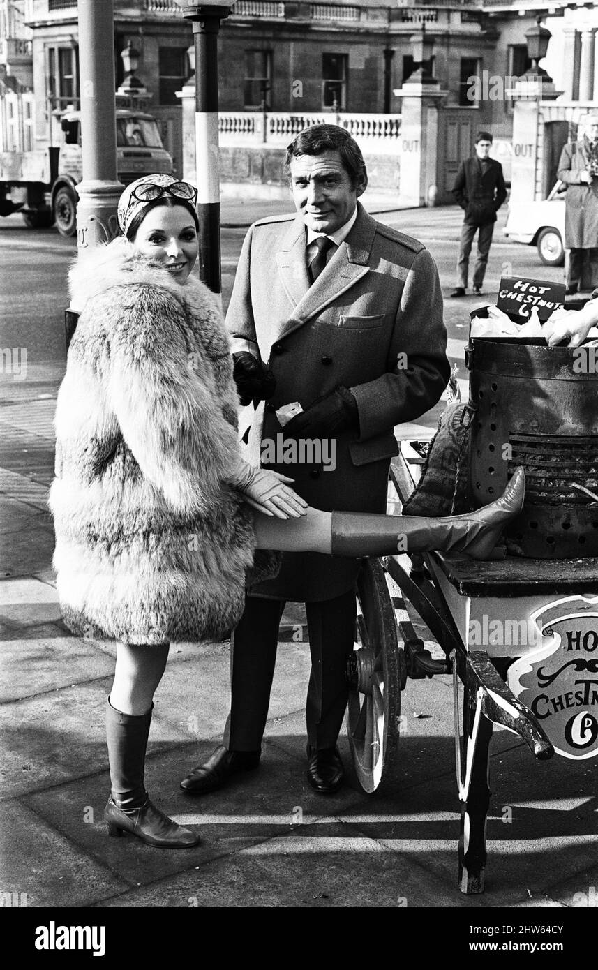 Joan Collins on the set of her new film "Subterfuge". 4th February 1968. Stock Photo