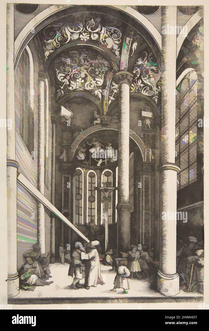 Art inspired by Interior of the Church of Saint Katherine’s with the Parable of the Mote and the Beam, ca. 1530, Etching; first state of two, plate: 11 5/8 x 7 11/16 in. (29.5 x 19.6 cm), Prints, Daniel Hopfer (German, Kaufbeuren 1471–1536 Augsburg, Classic works modernized by Artotop with a splash of modernity. Shapes, color and value, eye-catching visual impact on art. Emotions through freedom of artworks in a contemporary way. A timeless message pursuing a wildly creative new direction. Artists turning to the digital medium and creating the Artotop NFT Stock Photo