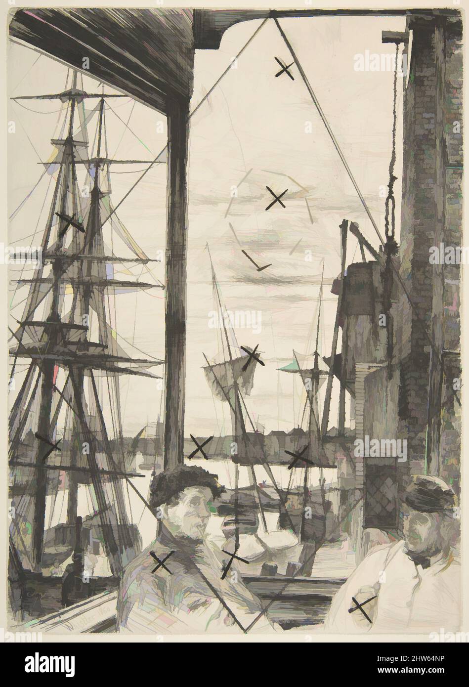 Art inspired by Rotherhithe (Wapping), 1860, Etching and drypoint; sixth state of six, from the cancelled plate, printed in black ink on thick ivory laid paper, Plate: 10 3/4 × 7 7/8 in. (27.3 × 20 cm), Prints, James McNeill Whistler (American, Lowell, Massachusetts 1834–1903 London, Classic works modernized by Artotop with a splash of modernity. Shapes, color and value, eye-catching visual impact on art. Emotions through freedom of artworks in a contemporary way. A timeless message pursuing a wildly creative new direction. Artists turning to the digital medium and creating the Artotop NFT Stock Photo