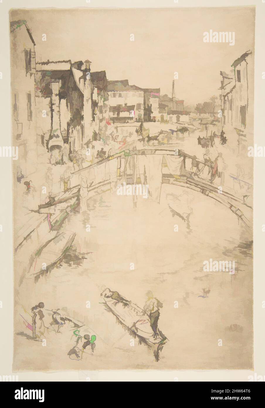 Art inspired by The Bridge, Santa Marta, 1879–80, Etching and drypoint; nineth state of nine (Glasgow); printed in dark brownish-black ink on medium weight ivory laid paper, Plate: 11 11/16 × 7 13/16 in. (29.7 × 19.9 cm), Prints, James McNeill Whistler (American, Lowell, Massachusetts, Classic works modernized by Artotop with a splash of modernity. Shapes, color and value, eye-catching visual impact on art. Emotions through freedom of artworks in a contemporary way. A timeless message pursuing a wildly creative new direction. Artists turning to the digital medium and creating the Artotop NFT Stock Photo