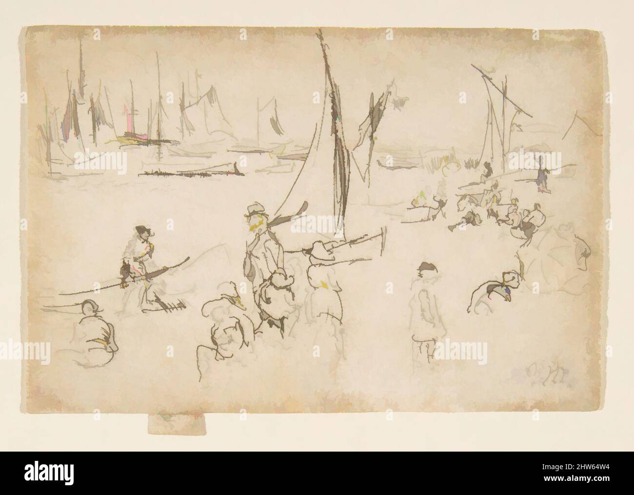 Art inspired by Portsmouth Children (Children, Portsmouth), 1887, Etching; only state (Glasgow); printed in black ink on ivory laid paper, Plate: 2 5/8 × 3 7/8 in. (6.6 × 9.9 cm), Prints, James McNeill Whistler (American, Lowell, Massachusetts 1834–1903 London, Classic works modernized by Artotop with a splash of modernity. Shapes, color and value, eye-catching visual impact on art. Emotions through freedom of artworks in a contemporary way. A timeless message pursuing a wildly creative new direction. Artists turning to the digital medium and creating the Artotop NFT Stock Photo