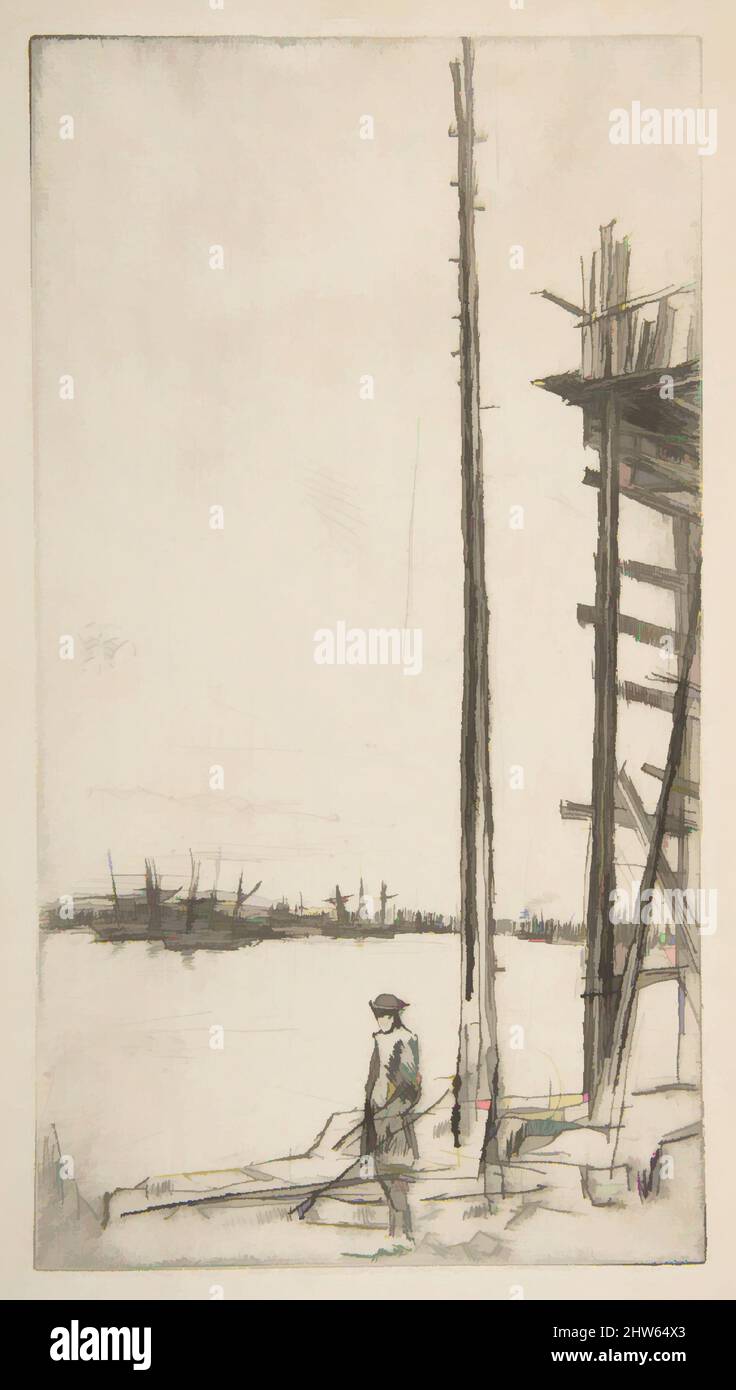 Art inspired by Shipbuilder's Yard, Liverpool, 1875, Drypoint; first state of four (Glasgow); printed in black ink on ivory laid paper, Plate: 10 13/16 x 5 7/8 in. (27.5 x 14.9 cm), Prints, James McNeill Whistler (American, Lowell, Massachusetts 1834–1903 London, Classic works modernized by Artotop with a splash of modernity. Shapes, color and value, eye-catching visual impact on art. Emotions through freedom of artworks in a contemporary way. A timeless message pursuing a wildly creative new direction. Artists turning to the digital medium and creating the Artotop NFT Stock Photo