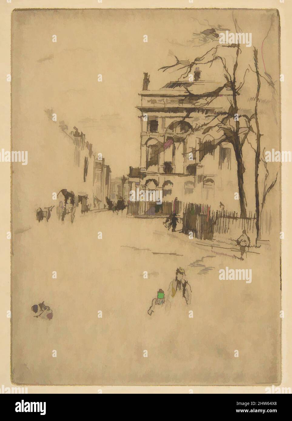 Art inspired by Fitzroy Square (Street Scene), 1878–81, Etching, first state of three (Glasgow); printed in brownish-black ink on medium weight laid paper, Plate: 5 in. × 3 9/16 in. (12.7 × 9.1 cm), Prints, James McNeill Whistler (American, Lowell, Massachusetts 1834–1903 London, Classic works modernized by Artotop with a splash of modernity. Shapes, color and value, eye-catching visual impact on art. Emotions through freedom of artworks in a contemporary way. A timeless message pursuing a wildly creative new direction. Artists turning to the digital medium and creating the Artotop NFT Stock Photo