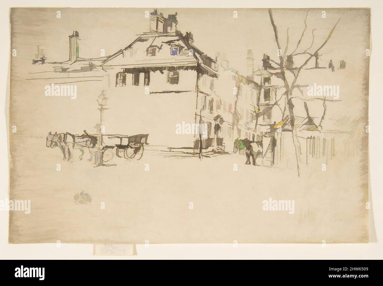 Art inspired by Temple (The Temple), 1880–81, Etching; only state (Glasgow); printed in brownish-black ink on ivory laid paper, Plate: 3 7/8 × 6 in. (9.8 × 15.3 cm), Prints, James McNeill Whistler (American, Lowell, Massachusetts 1834–1903 London, Classic works modernized by Artotop with a splash of modernity. Shapes, color and value, eye-catching visual impact on art. Emotions through freedom of artworks in a contemporary way. A timeless message pursuing a wildly creative new direction. Artists turning to the digital medium and creating the Artotop NFT Stock Photo
