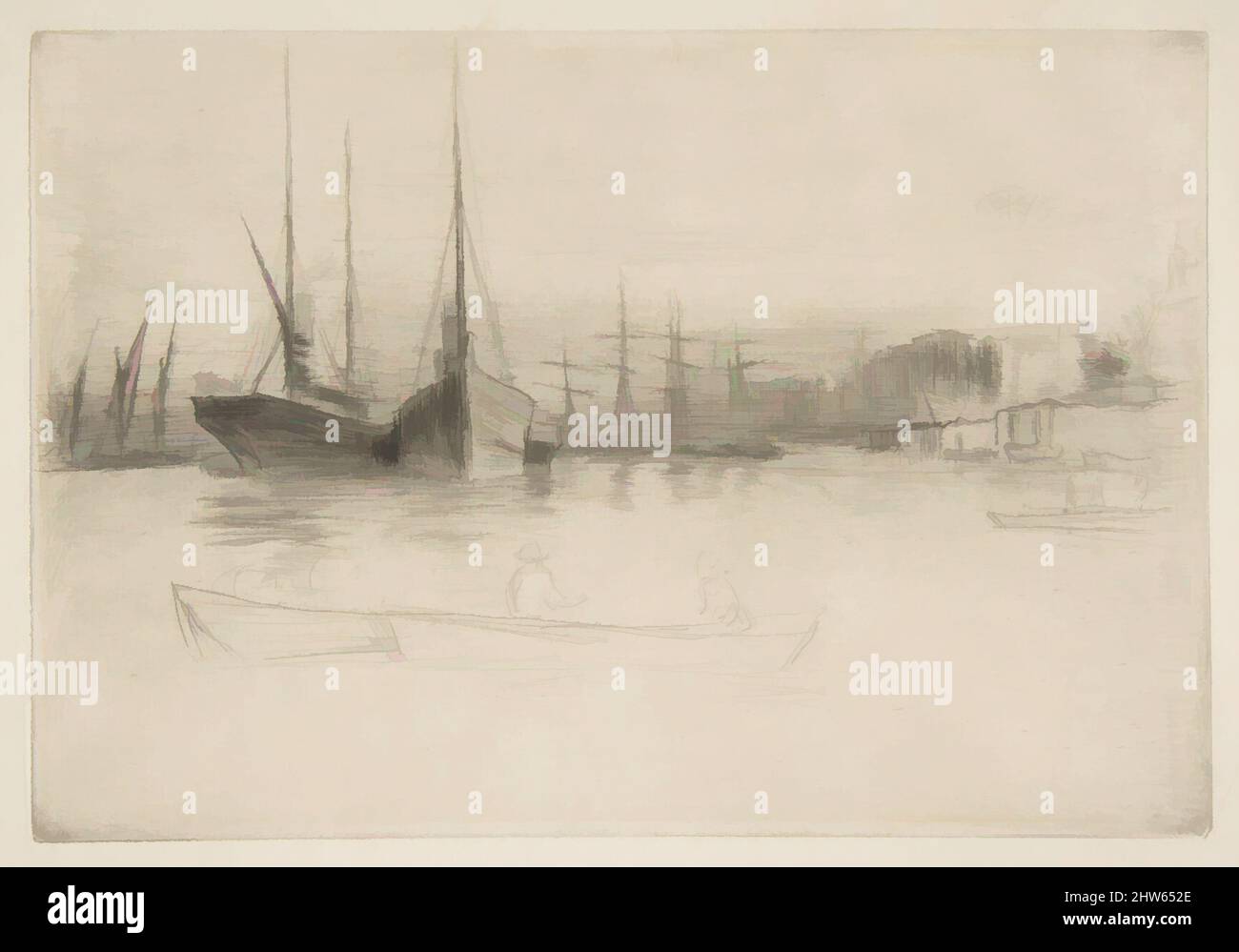 Art inspired by Steamboats off the Tower, 1875, Drypoint, third state of four (Glasgow); printed in black ink on ivory laid paper, Plate: 6 1/16 × 8 7/8 in. (15.4 × 22.5 cm), Prints, James McNeill Whistler (American, Lowell, Massachusetts 1834–1903 London, Classic works modernized by Artotop with a splash of modernity. Shapes, color and value, eye-catching visual impact on art. Emotions through freedom of artworks in a contemporary way. A timeless message pursuing a wildly creative new direction. Artists turning to the digital medium and creating the Artotop NFT Stock Photo